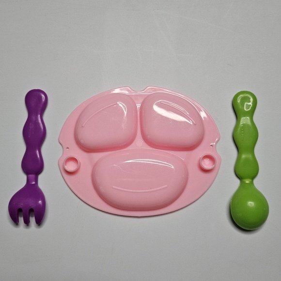 Set My Sweet Baby Deluxe Ensemble Replacement Pink Plate Purple Fork Green Spoon - Picture 2 of 8
